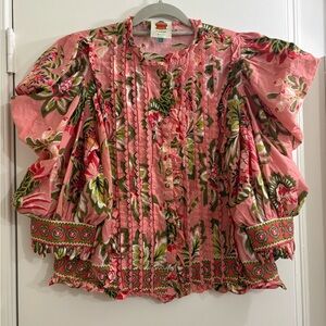 FARM Rio Pink and Green Floral Blouse